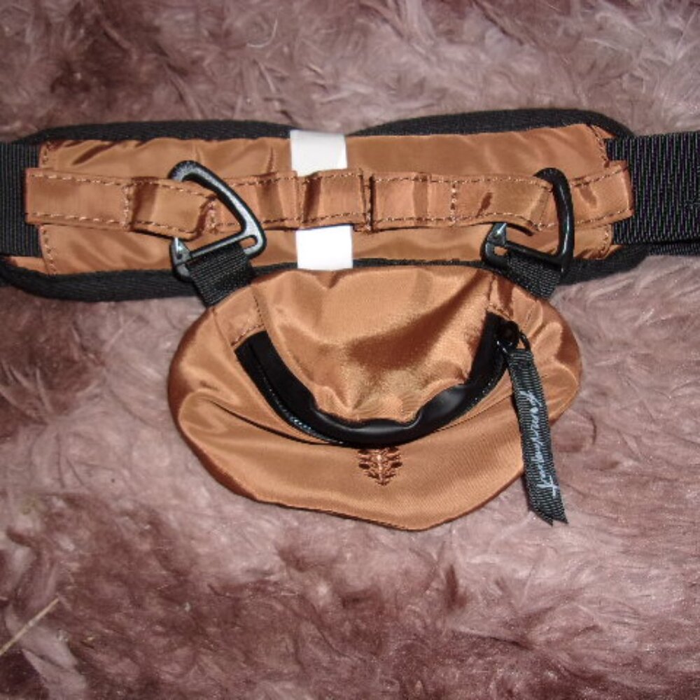 Free People bronze satin mini belt bag with black trim and hardware